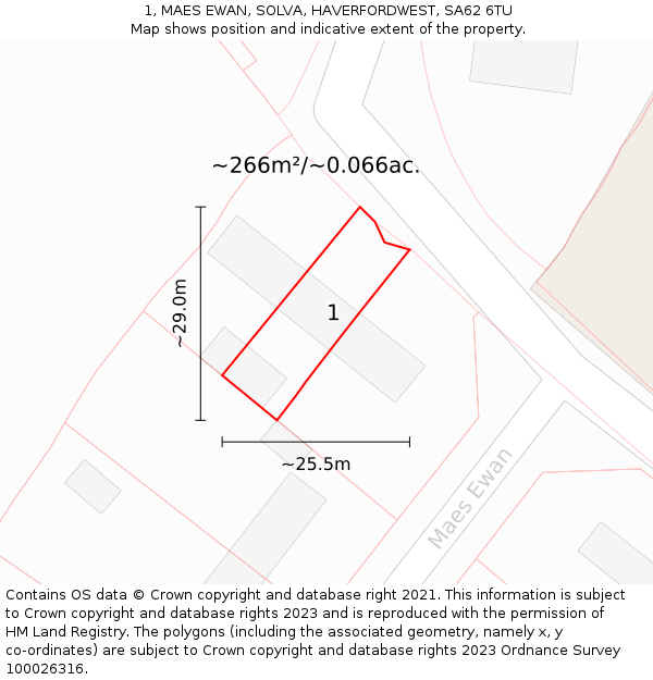 1, MAES EWAN, SOLVA, HAVERFORDWEST, SA62 6TU: Plot and title map