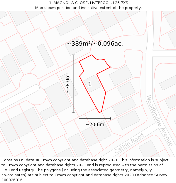 1, MAGNOLIA CLOSE, LIVERPOOL, L26 7XS: Plot and title map