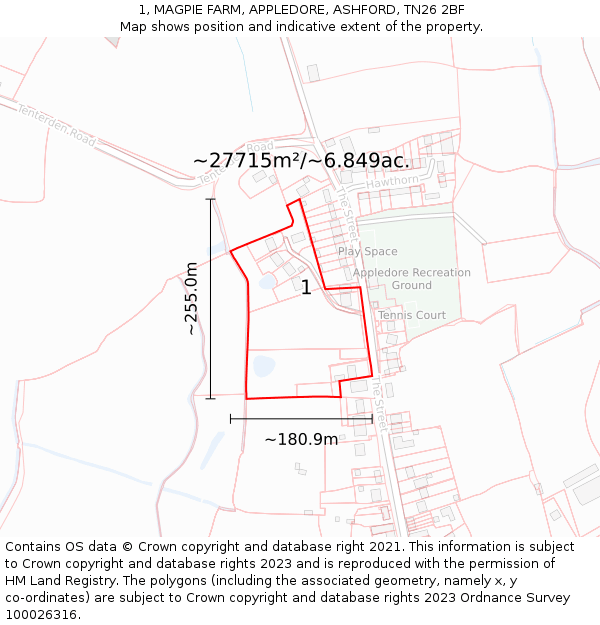 1, MAGPIE FARM, APPLEDORE, ASHFORD, TN26 2BF: Plot and title map
