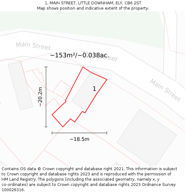 1, MAIN STREET, LITTLE DOWNHAM, ELY, CB6 2ST: Plot and title map