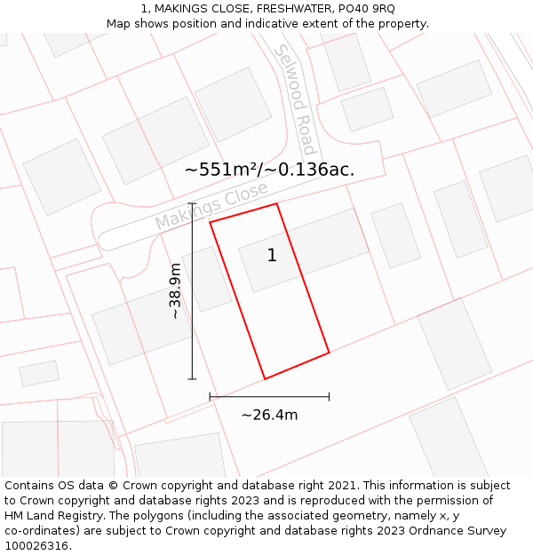 1, MAKINGS CLOSE, FRESHWATER, PO40 9RQ: Plot and title map