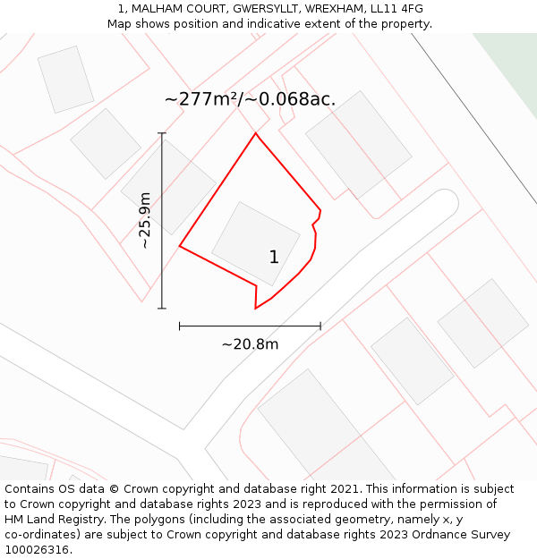 1, MALHAM COURT, GWERSYLLT, WREXHAM, LL11 4FG: Plot and title map