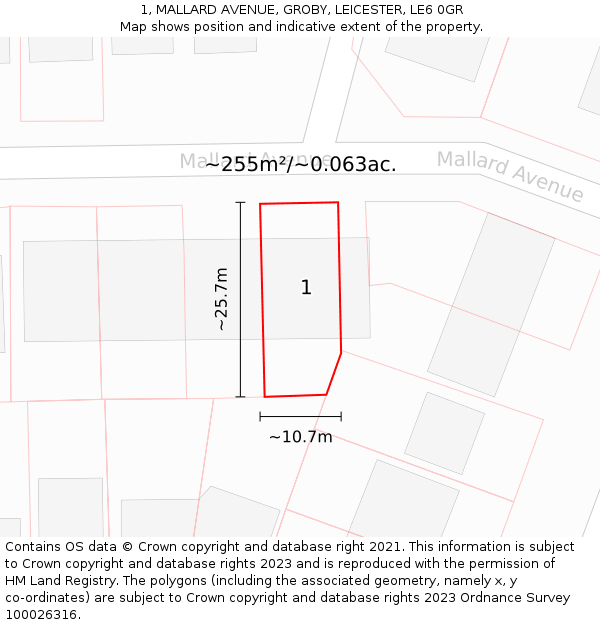 1, MALLARD AVENUE, GROBY, LEICESTER, LE6 0GR: Plot and title map