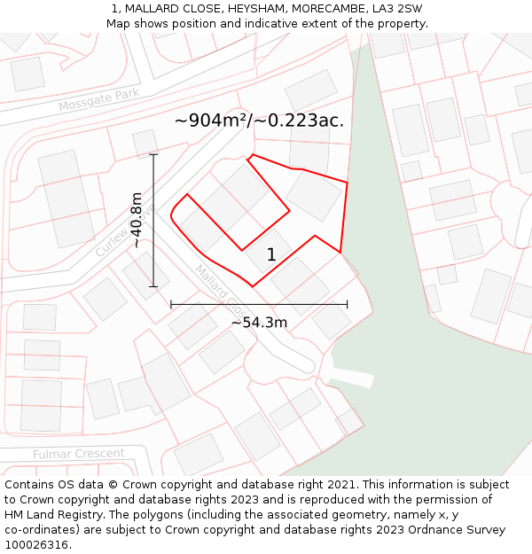 1, MALLARD CLOSE, HEYSHAM, MORECAMBE, LA3 2SW: Plot and title map