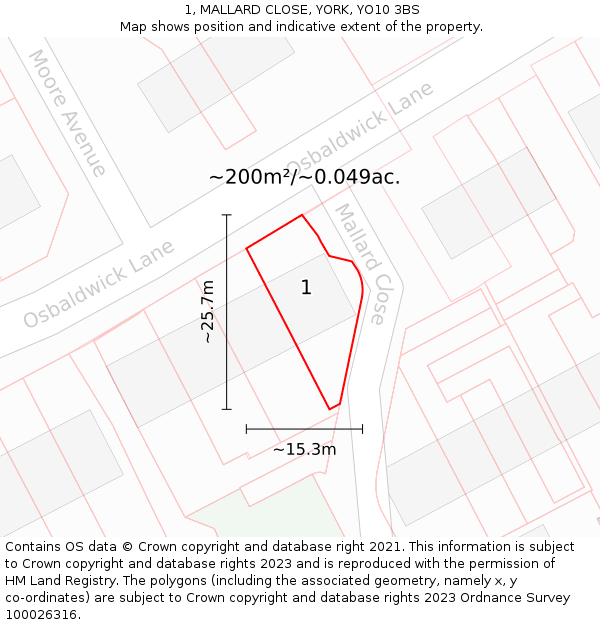 1, MALLARD CLOSE, YORK, YO10 3BS: Plot and title map