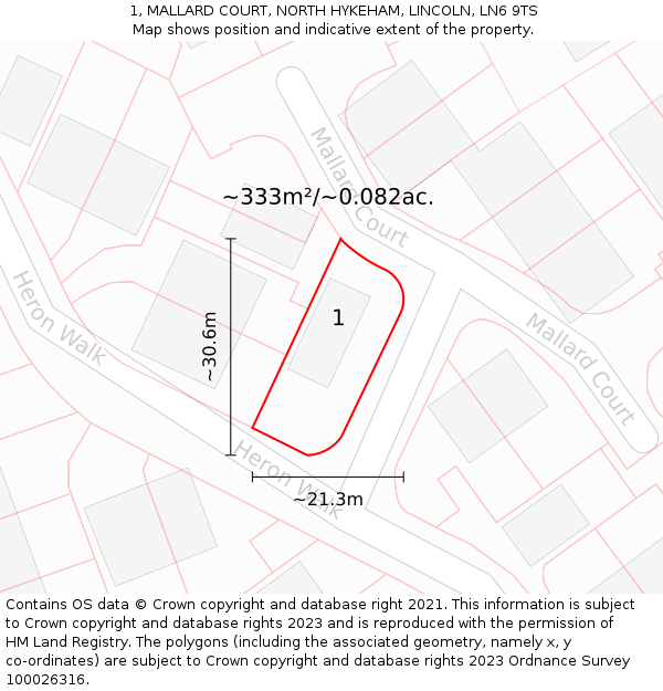 1, MALLARD COURT, NORTH HYKEHAM, LINCOLN, LN6 9TS: Plot and title map