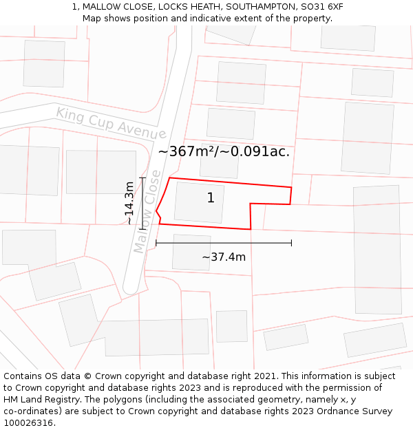 1, MALLOW CLOSE, LOCKS HEATH, SOUTHAMPTON, SO31 6XF: Plot and title map