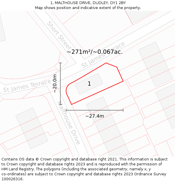 1, MALTHOUSE DRIVE, DUDLEY, DY1 2BY: Plot and title map