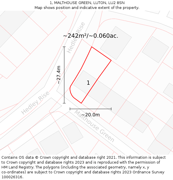 1, MALTHOUSE GREEN, LUTON, LU2 8SN: Plot and title map