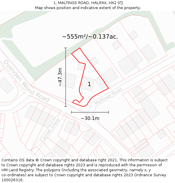 1, MALTINGS ROAD, HALIFAX, HX2 0TJ: Plot and title map