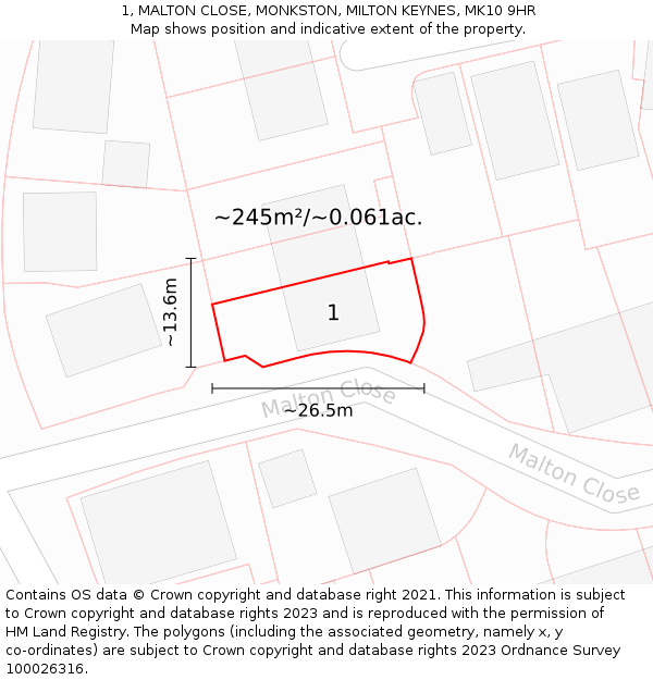 1, MALTON CLOSE, MONKSTON, MILTON KEYNES, MK10 9HR: Plot and title map