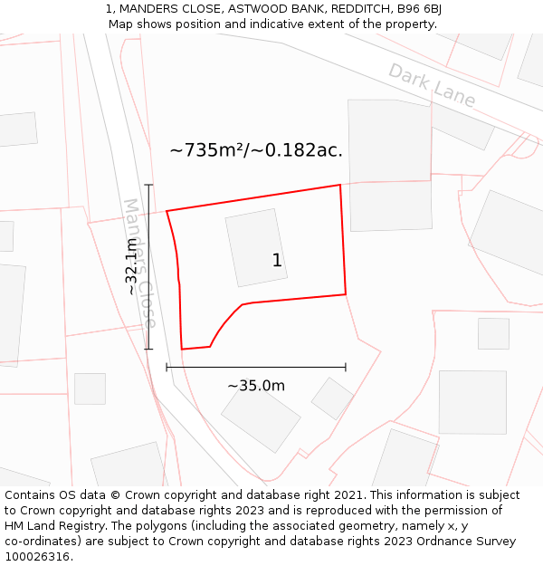 1, MANDERS CLOSE, ASTWOOD BANK, REDDITCH, B96 6BJ: Plot and title map