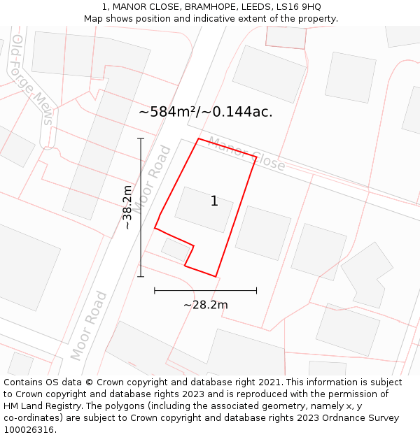 1, MANOR CLOSE, BRAMHOPE, LEEDS, LS16 9HQ: Plot and title map