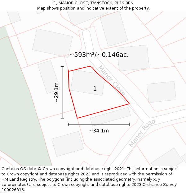 1, MANOR CLOSE, TAVISTOCK, PL19 0PN: Plot and title map