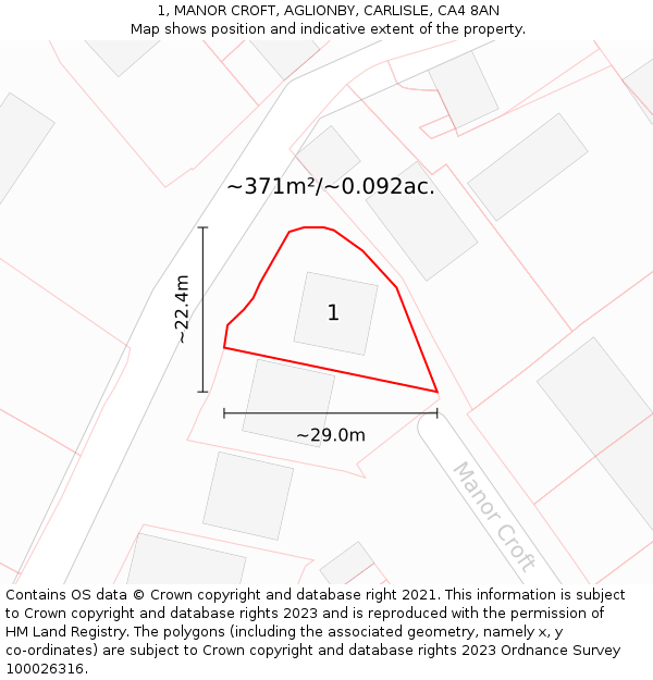 1, MANOR CROFT, AGLIONBY, CARLISLE, CA4 8AN: Plot and title map