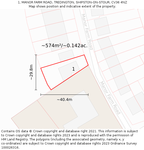 1, MANOR FARM ROAD, TREDINGTON, SHIPSTON-ON-STOUR, CV36 4NZ: Plot and title map