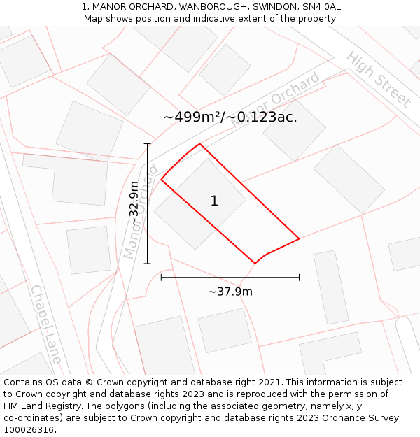 1, MANOR ORCHARD, WANBOROUGH, SWINDON, SN4 0AL: Plot and title map