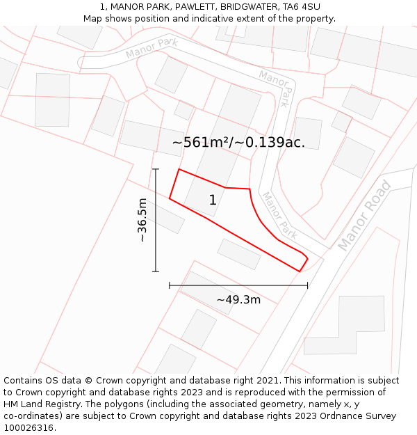 1, MANOR PARK, PAWLETT, BRIDGWATER, TA6 4SU: Plot and title map