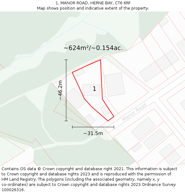 1, MANOR ROAD, HERNE BAY, CT6 6RF: Plot and title map