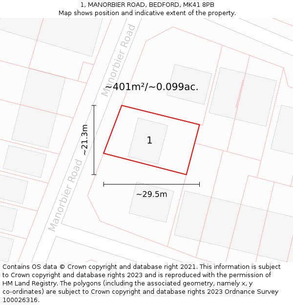 1, MANORBIER ROAD, BEDFORD, MK41 8PB: Plot and title map