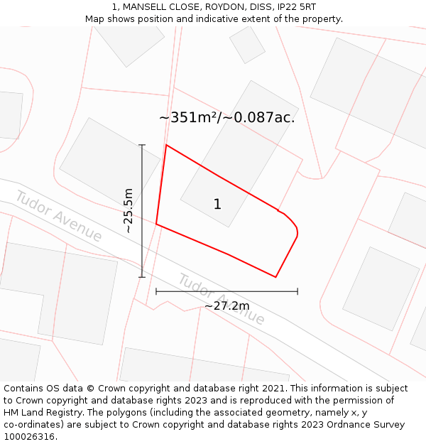 1, MANSELL CLOSE, ROYDON, DISS, IP22 5RT: Plot and title map