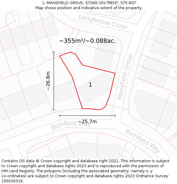 1, MANSFIELD GROVE, STOKE-ON-TRENT, ST6 8GT: Plot and title map