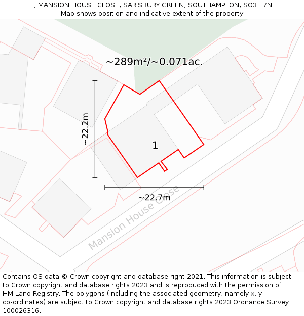 1, MANSION HOUSE CLOSE, SARISBURY GREEN, SOUTHAMPTON, SO31 7NE: Plot and title map