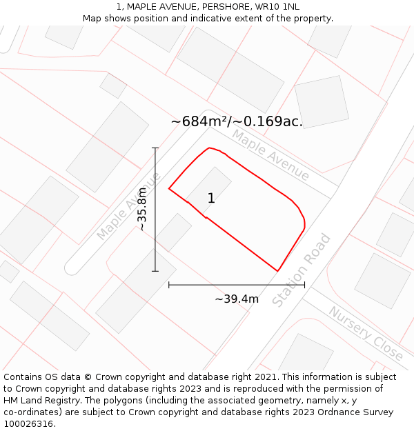 1, MAPLE AVENUE, PERSHORE, WR10 1NL: Plot and title map