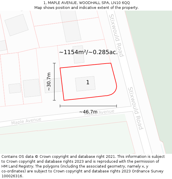 1, MAPLE AVENUE, WOODHALL SPA, LN10 6QQ: Plot and title map