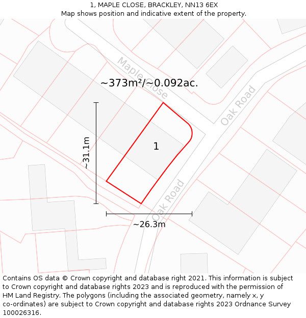 1, MAPLE CLOSE, BRACKLEY, NN13 6EX: Plot and title map