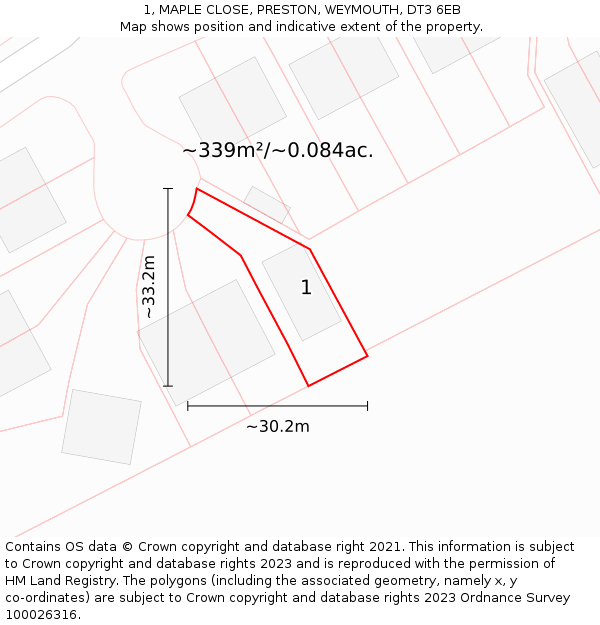 1, MAPLE CLOSE, PRESTON, WEYMOUTH, DT3 6EB: Plot and title map