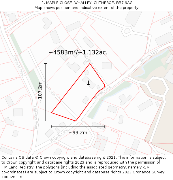 1, MAPLE CLOSE, WHALLEY, CLITHEROE, BB7 9AG: Plot and title map