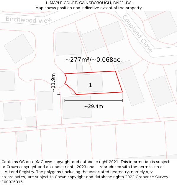 1, MAPLE COURT, GAINSBOROUGH, DN21 1WL: Plot and title map