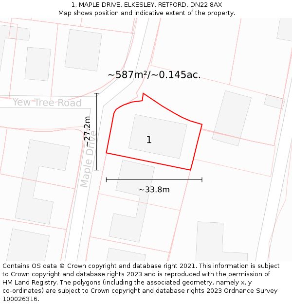 1, MAPLE DRIVE, ELKESLEY, RETFORD, DN22 8AX: Plot and title map