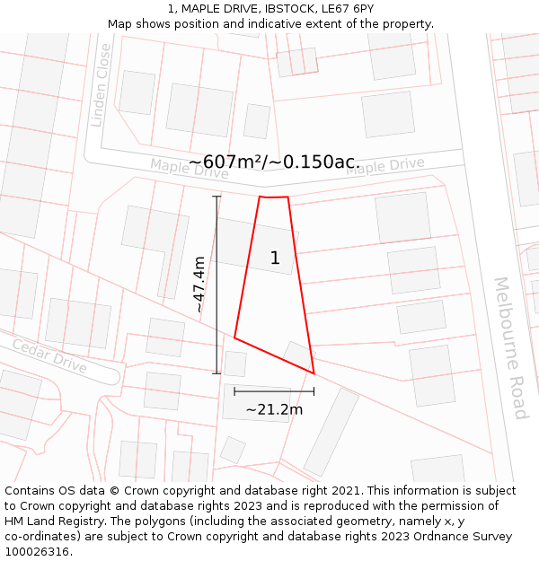 1, MAPLE DRIVE, IBSTOCK, LE67 6PY: Plot and title map