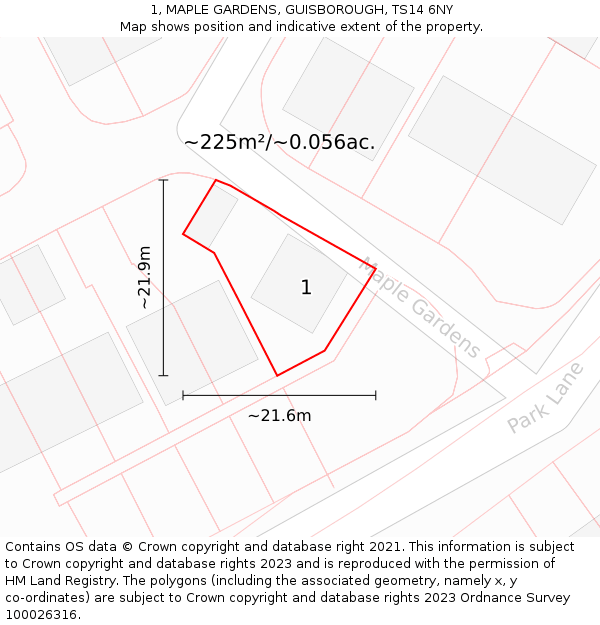 1, MAPLE GARDENS, GUISBOROUGH, TS14 6NY: Plot and title map