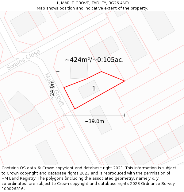 1, MAPLE GROVE, TADLEY, RG26 4ND: Plot and title map