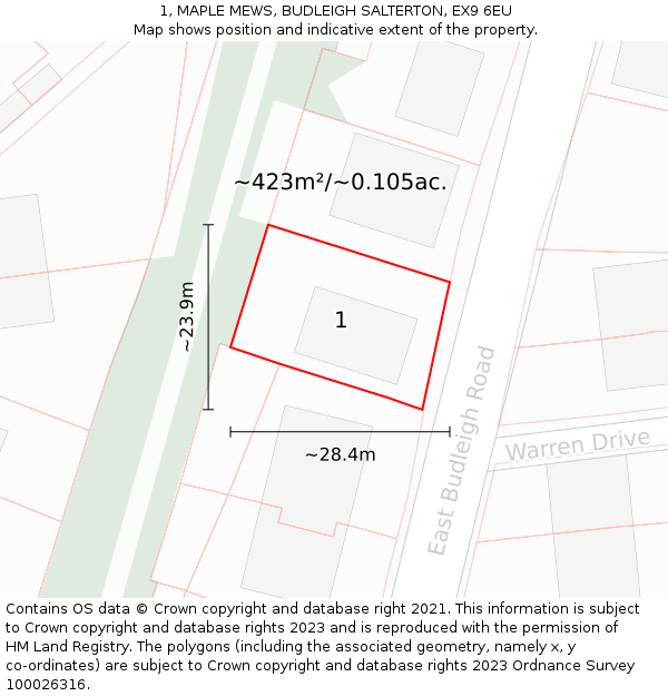 1, MAPLE MEWS, BUDLEIGH SALTERTON, EX9 6EU: Plot and title map