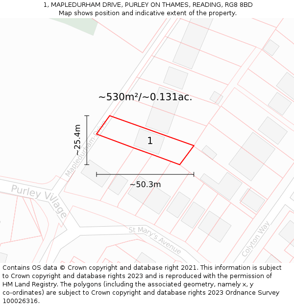 1, MAPLEDURHAM DRIVE, PURLEY ON THAMES, READING, RG8 8BD: Plot and title map