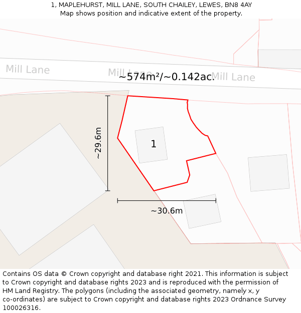 1, MAPLEHURST, MILL LANE, SOUTH CHAILEY, LEWES, BN8 4AY: Plot and title map