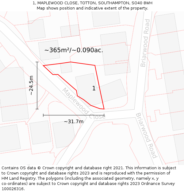 1, MAPLEWOOD CLOSE, TOTTON, SOUTHAMPTON, SO40 8WH: Plot and title map