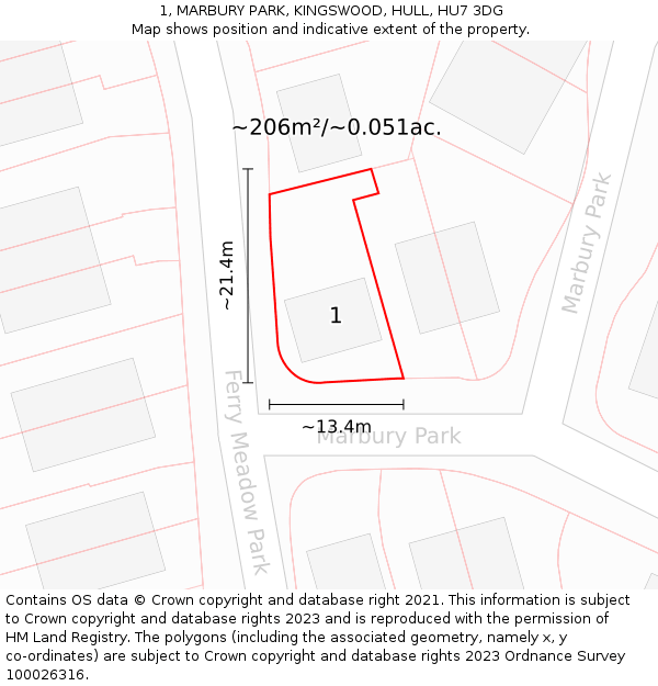 1, MARBURY PARK, KINGSWOOD, HULL, HU7 3DG: Plot and title map