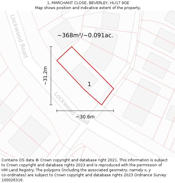 1, MARCHANT CLOSE, BEVERLEY, HU17 9GE: Plot and title map