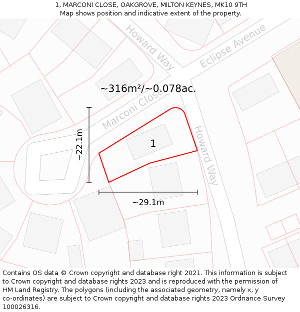 1, MARCONI CLOSE, OAKGROVE, MILTON KEYNES, MK10 9TH: Plot and title map