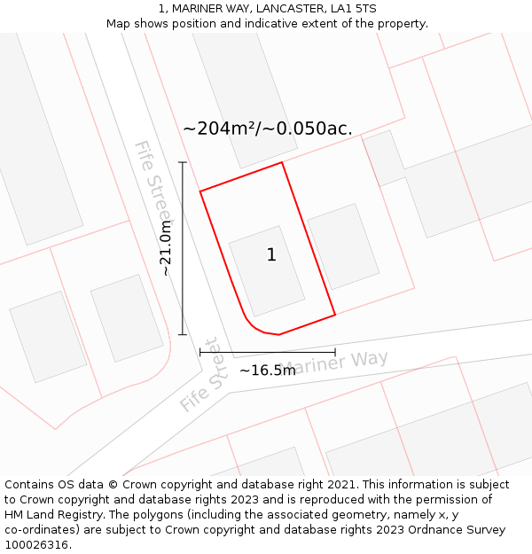 1, MARINER WAY, LANCASTER, LA1 5TS: Plot and title map