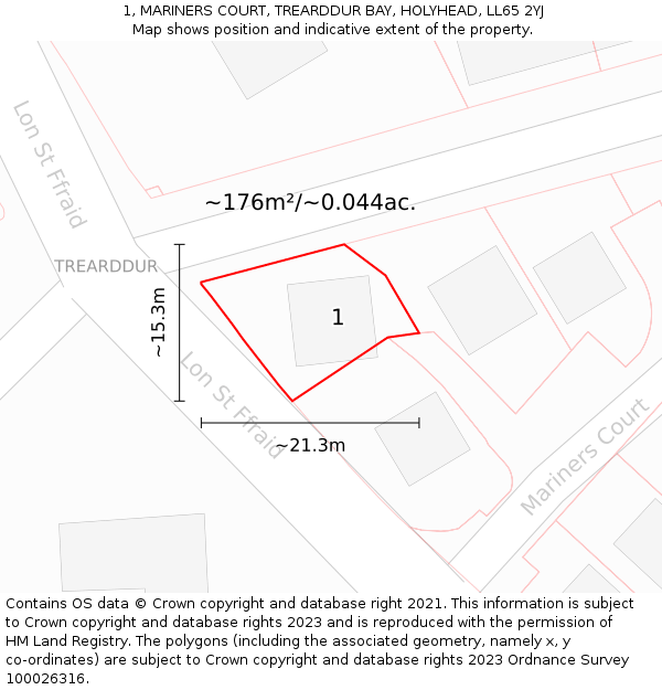 1, MARINERS COURT, TREARDDUR BAY, HOLYHEAD, LL65 2YJ: Plot and title map