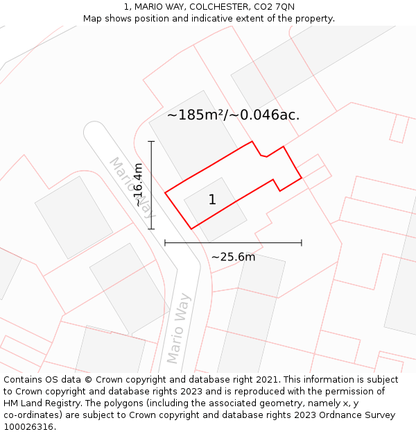 1, MARIO WAY, COLCHESTER, CO2 7QN: Plot and title map