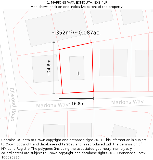 1, MARIONS WAY, EXMOUTH, EX8 4LF: Plot and title map