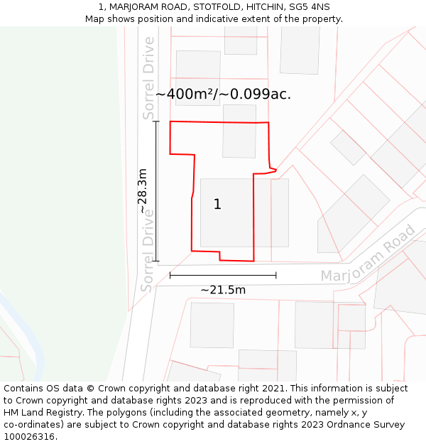 1, MARJORAM ROAD, STOTFOLD, HITCHIN, SG5 4NS: Plot and title map