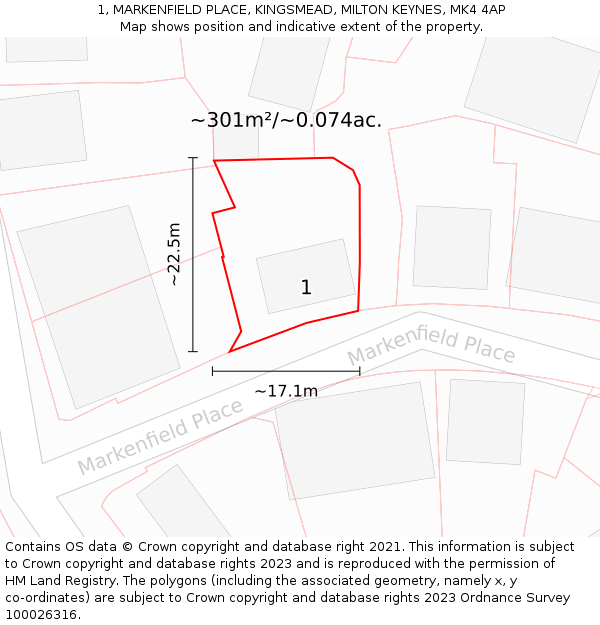 1, MARKENFIELD PLACE, KINGSMEAD, MILTON KEYNES, MK4 4AP: Plot and title map